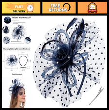 LED Light-Up Fascinator Hat, Derby Flower Headband, Feather Mesh Hair Clip for W