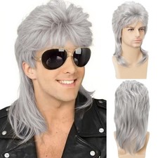 Daiaces Grey Mullet Wigs for Men 80s Rocker Wig Costumes Fancy Party F-Grey