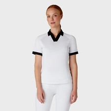 Image of Callaway Ladies Short Sleeve Colour Block Golf Polo in White & Black
