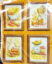 Vintage Creative Circle Needlework Kit Gourmet Gallery Kitchen 4 Frames 1763 NIP