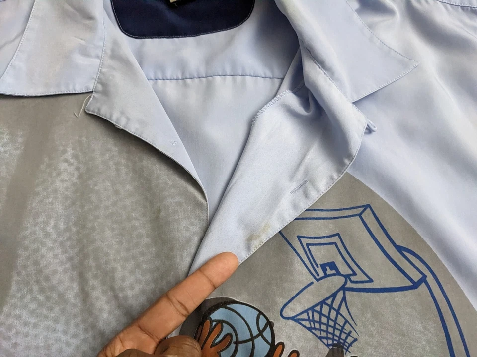 Vintage Raw Blue Shirt Blue Button Up Y2K 90s Basketball Mens Size 3XL - Image 4 of 4