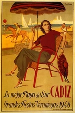 Fashion Lady Beaches Cadiz 1948 Horse Sailboat Spain Travel Poster Repro FREE SH