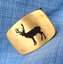 Buck Deer Stag Brass Dress Belt Buckle Hunter Sportsman Nature Vtg BTS .QRT013