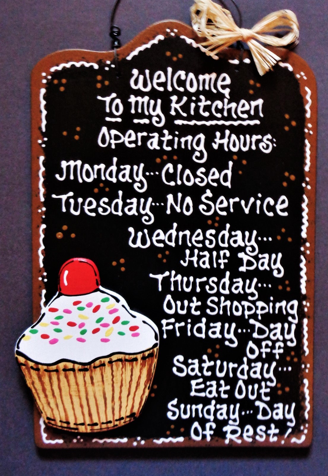 CUPCAKE OVERLAY Kitchen Operating Hours SIGN Plaque Wood Wall Country Wood Decor-image