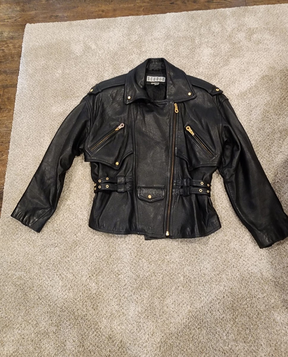韓国製 90's STUDIO SIENA 短丈レザージャケット Y2K 本革 VINTAGE Siena Studio Womens Leather Motorcycle Biker Jacket Super