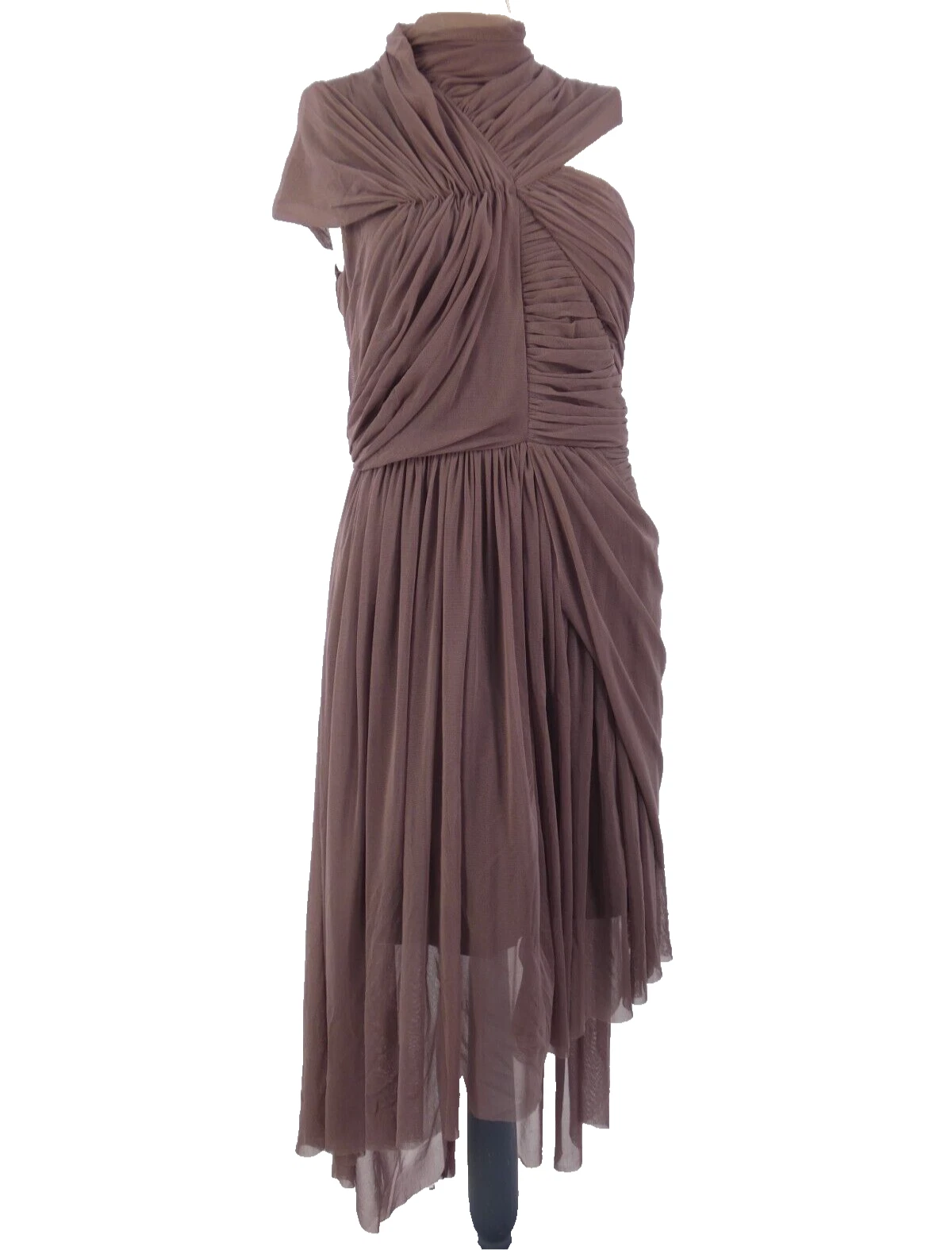 ALEXANDER WANG Abito Asos rete drappeggiato rosa scuro asimmetrico riunito festa matrimonio insolito UK10