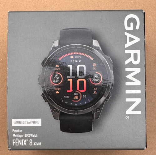 GARMIN FENIX 8 47MM AMOLED SAPPHIRE GPS WATCH CARBON GREY DLC TITANIUM NEW