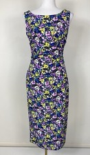 Zara Purple Floral Pencil Dress Size S Midi Ruched Work Office Retro Boat Neck