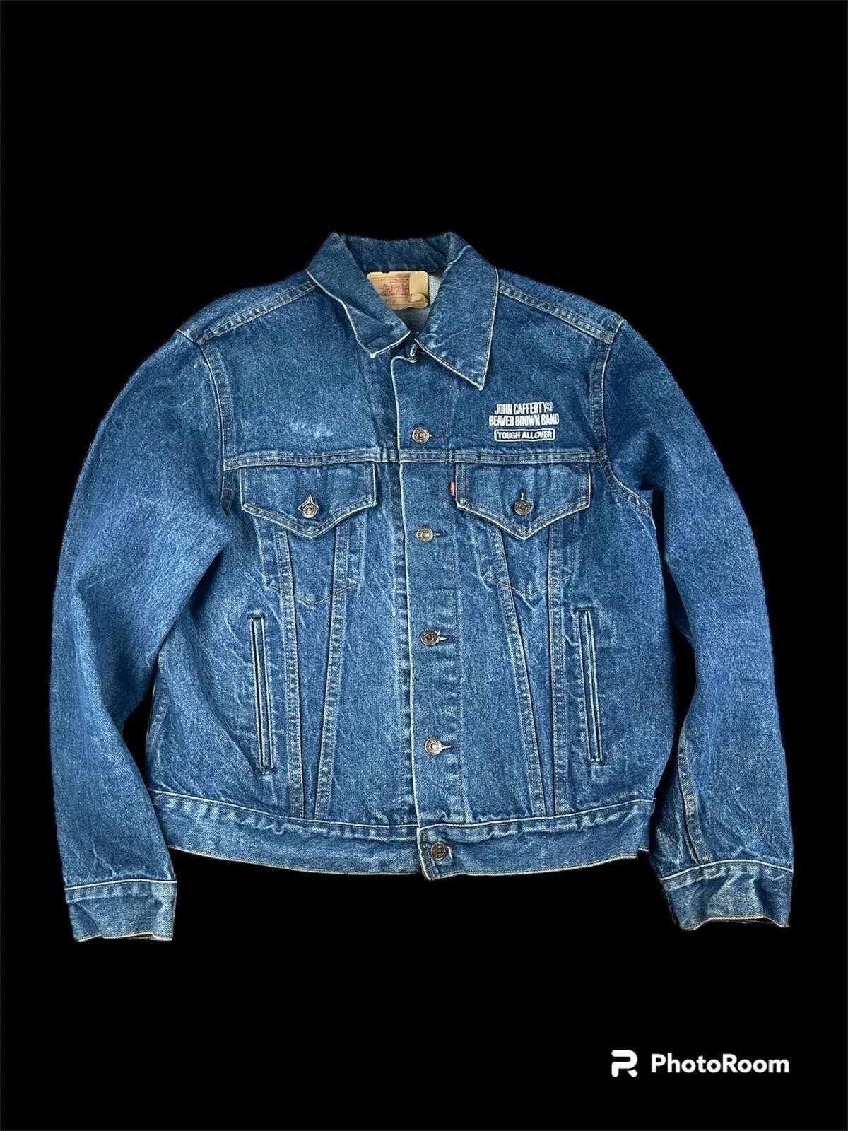 VETEMENTS Giacca Vintage John Cafferty Castoro Fascia Marrone Levi’s Denim 70506 Taglia 44