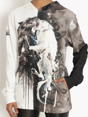 Blackmilk  TWO WOLVES HOODIE SWEATER  Size Large L NWT Lora Zombie Art
