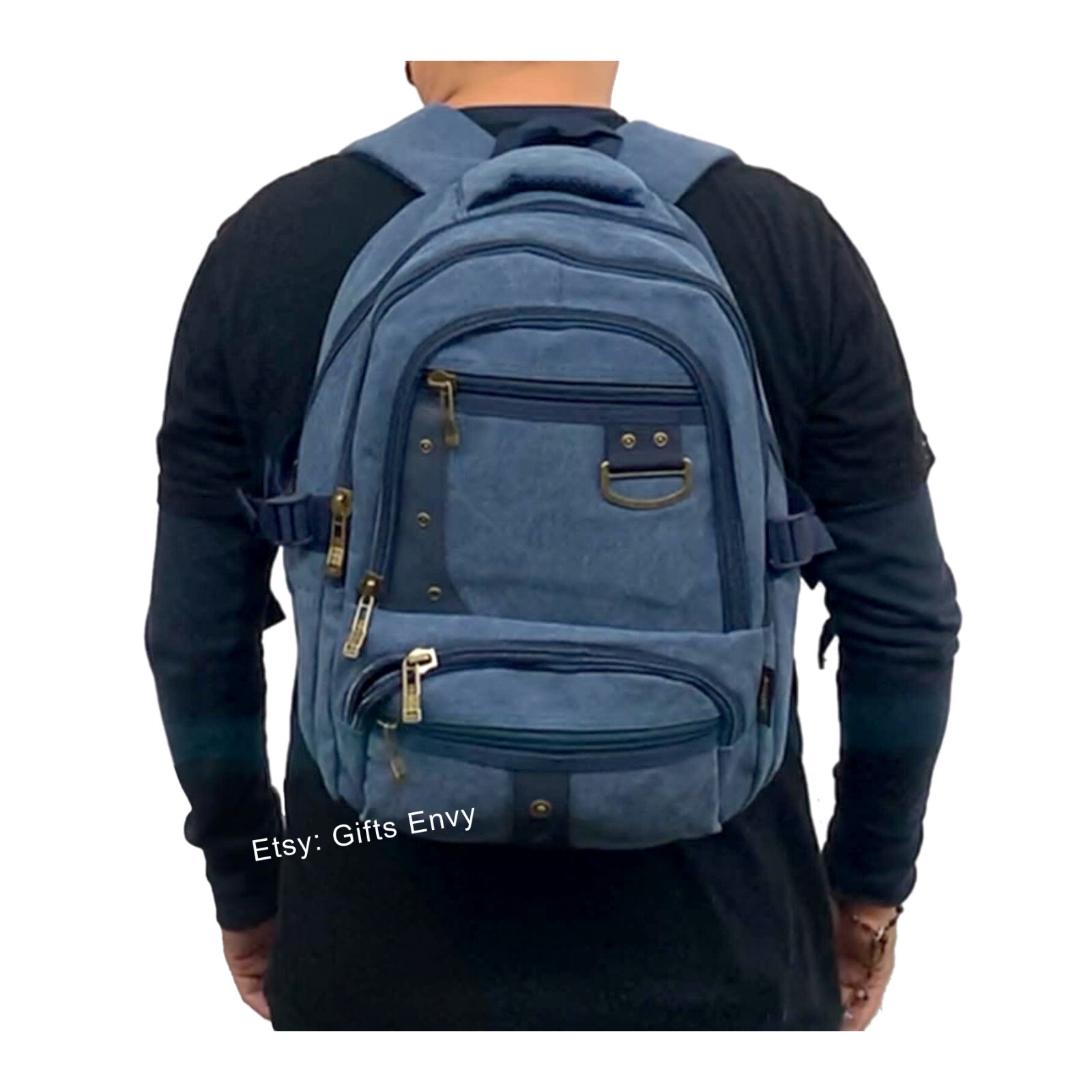 12x15 Blue Back to School Unisex Blue Canvas Designer Multi-Functional Backpack