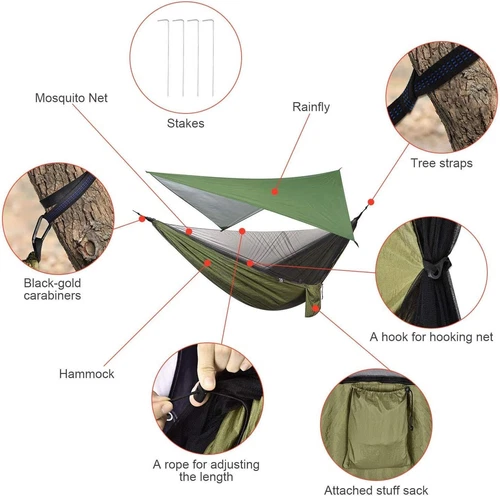 Portable Double 2 Person Camping Hammock Tent with Mosquito Net / Rain Fly Tarp - Picture 22 of 34