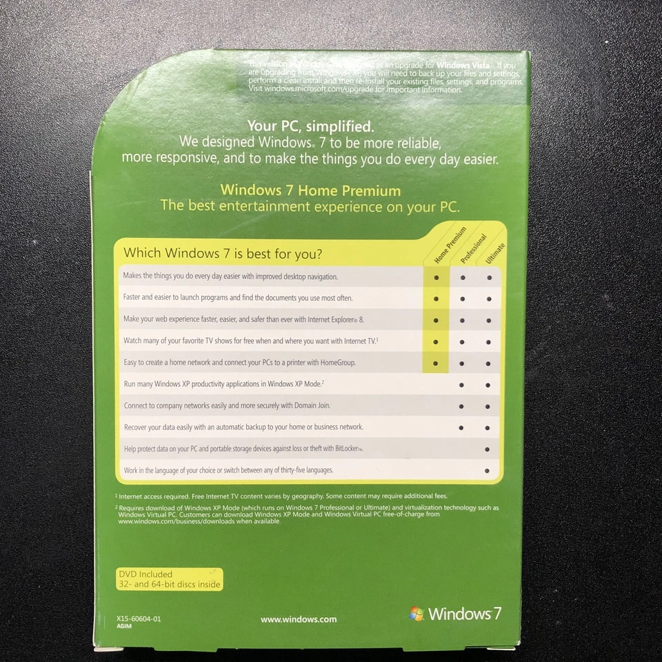 Microsoft Windows 7 Home Premium 64 Bit DVD Package for VISTA Upgrade w/ Key - Image 4 of 4