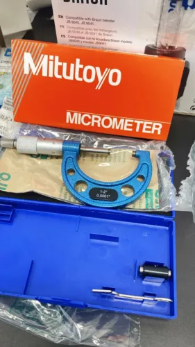 Mitutoyo 103-132 Outside Micrometer, Baked-Enamel Finish, Ratchet Stop, 1-2" Ran