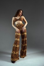 Brown Leopard Wide Pants, high waisted disco pants, animal print leggings