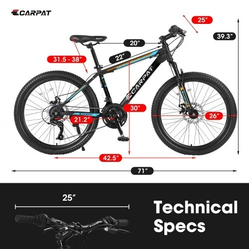 Bicicleta de montaña Shimano de 26 pulgadas 21 velocidades con frenos de disco mecánicos de alto carbono Foto 2 de 4