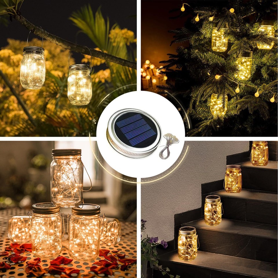 Dracarys Luci Solari Mason Jar - 3 Pack Con 30 LED, Coperchio Impermeabile Per Decorazione Giardino E Feste - Foto 6