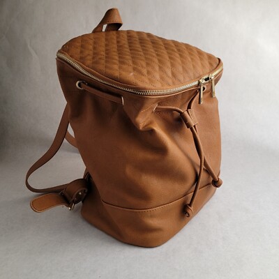 brown leather backpack forever 21 FOREVER 21 Backpack Faux Leather Tan Gold Hardware Adjustable Straps  Quilted Top