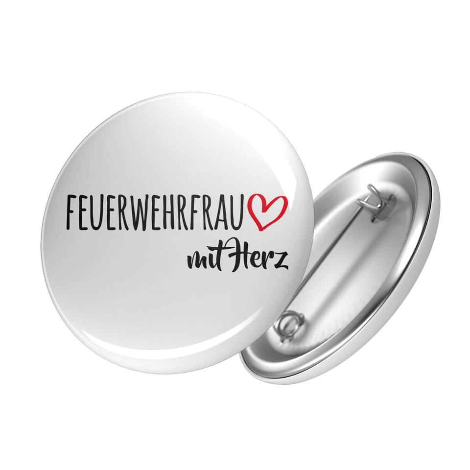 HELLWEG DRUCKEREI Button Feuerwehrfrau mit Herz Ansteckbutton Geschenkidee Souvenir Präsent Wichte