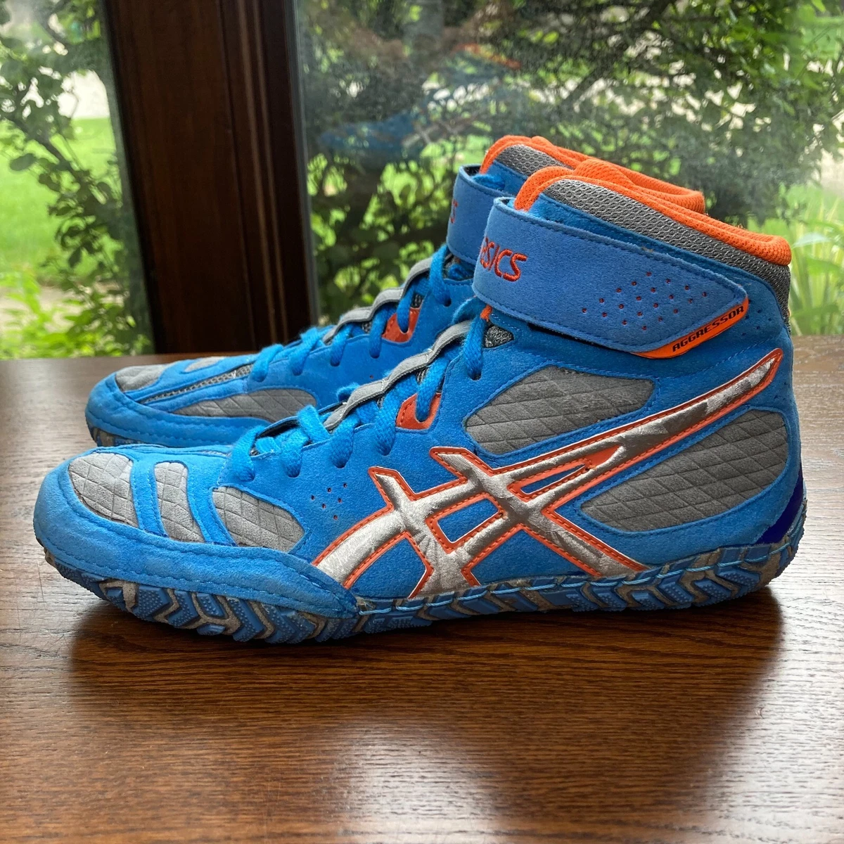 ASICS Aggressor 2 Wrestling Shoe Men 9 Blue Orange Rubber Sole