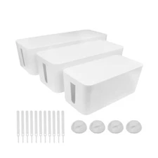Cable Management Box Set 3 Size Cable Organizer Box to Hide Wires Power Strip...