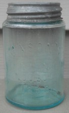 VINTAGE MASON'S PATENT NOV 30TH 1858 *PINT* BLUE JAR &BALL LID