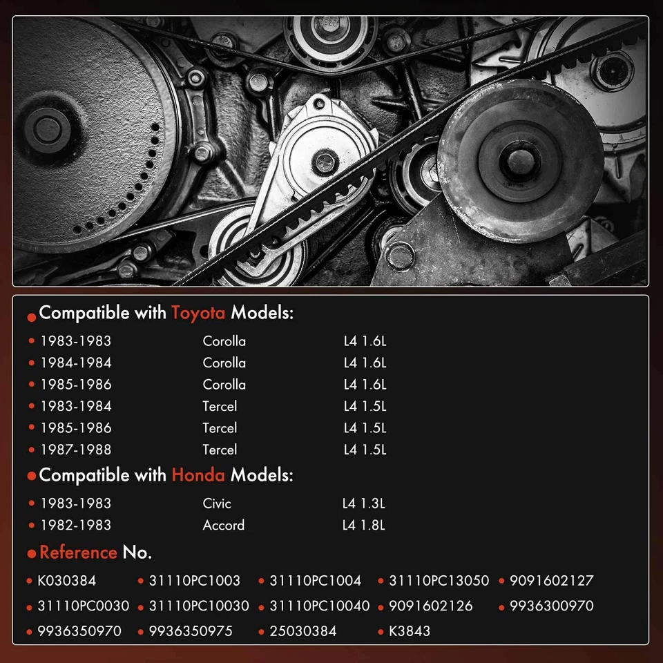 Cinturón serpentino 38,52" para Honda Civic 1983 Accord 82-83 Toyota Corolla Tercel Foto 2 de 4