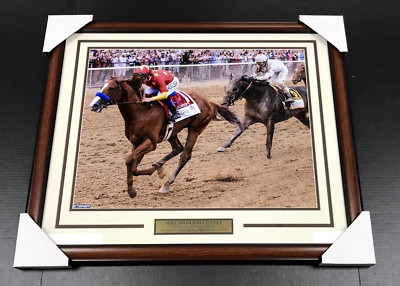 MIKE SMITH UNSIGNED JUSTIFY BELMONT STAKES FRAMED 16X20 PHOTO STEINER 