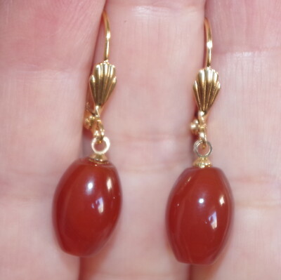 Old Stock Red Jade Oval Lever back Earrings