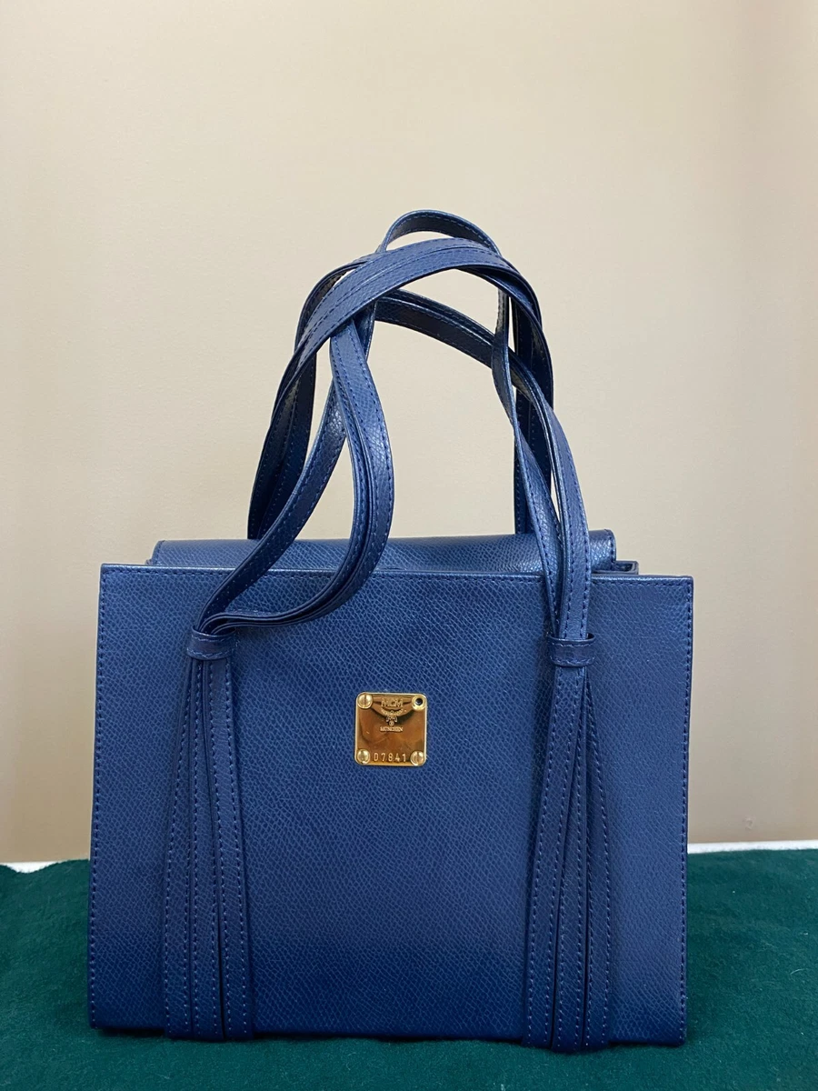 MCM Small Leather Shoulder Strap Tote Bag Blue