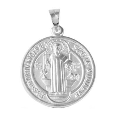 7/8" (22mm) Round Sterling Silver Saint Benedict Double Sided Pendant ...
