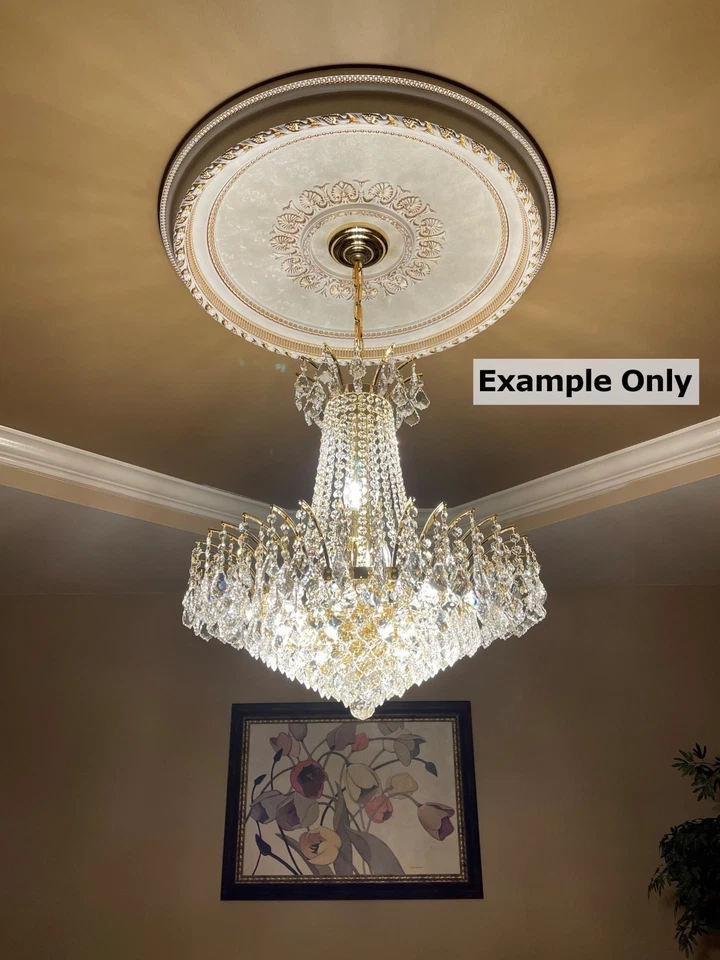 Medalhão de teto branco antigo redondo 32" motivo floral rosa - Imagem 4 de 4