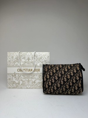 Vintage Dior Oblique Monogram Clutch Beige Navy