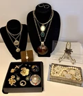 Vintage Art Deco Evening Gold Costume Jewelry Stones Pearls Boxes