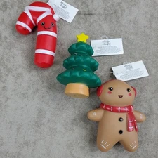 Merry & Bright Christmas Holiday Dog Toy Set of 3 Vinyl with Squeaker