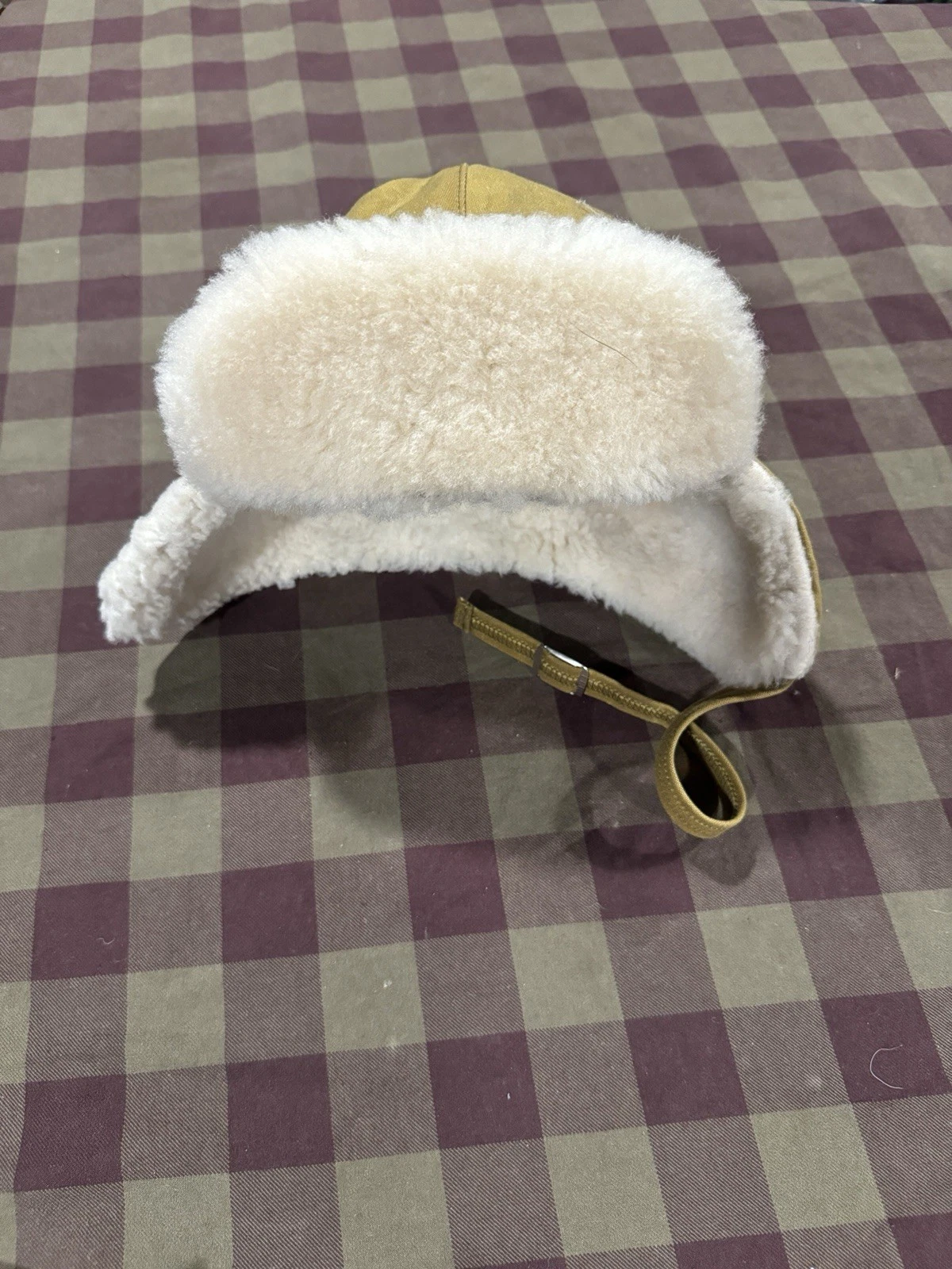 Filson Tin Cloth & Shearling Trapper Hat- Made In USA - Med/Large- Waxed / Oiled