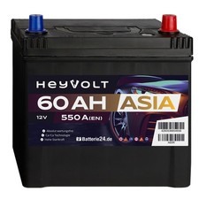 HeyVolt 60Ah Autobatterie A60R ASIA 12V Starterbatterie Pluspol Rechts 560410054