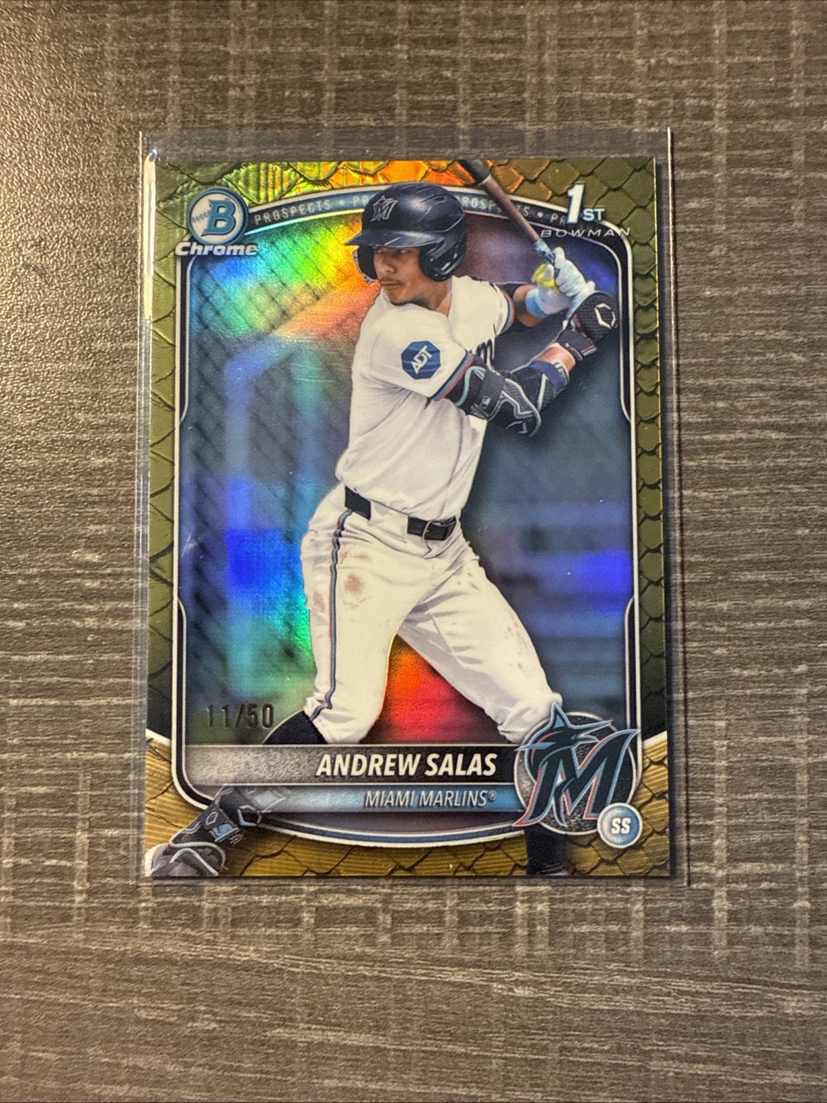 2025 Bowman Chrome Andrew Salas Reptilian Gold Refractor 11/50 1st Marlins MB