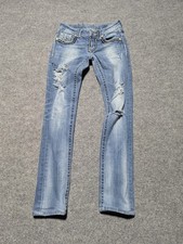Miss Me Juniors Distressed Skinny Jeans Embroidered Pocket   Size 24 Y2K 0500