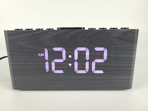ANJANK Black Wood Grain Bluetooth Alarm Clock w/ Fm Radio & Wireless Charging - Picture 3 of 10