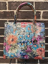 NWT  Brahmin Caroline  Lasso Melbourne Satchel leather floral multi