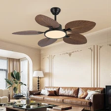 52" Tropical Ceiling Fan LED Light Palm Leaf Blade Patio Living Room with Remote