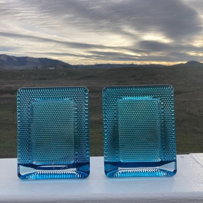 Vintage Set Of Two Studio Nova Flashed Aqua Blue Textured Glass Picture Frames