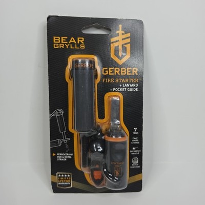 Gerber Survival Bear Grylls Fire Starter Kit Whistle Lanyard Waterproof Storage
