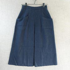 Vintage 1980s Dark Navy Poly Wool Blend Pleat Skirt Front Pockets A-line Size 5