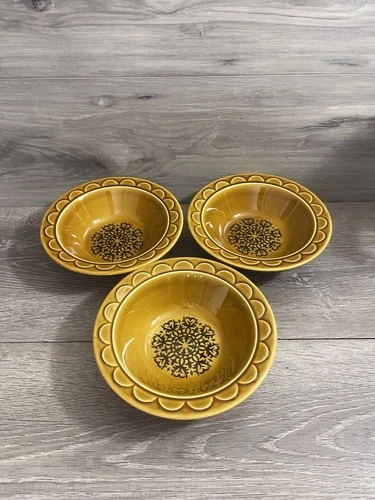 Homer Laughlin Coventry Castilian Gold Dessert Berry Bowls 6.75” Set of 3
