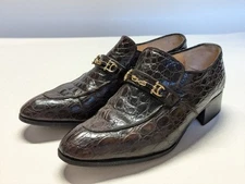 Vintage Brown Beltrami Genuine Crocodile horsebit Loafers 6.5men 8.5Women ITALY