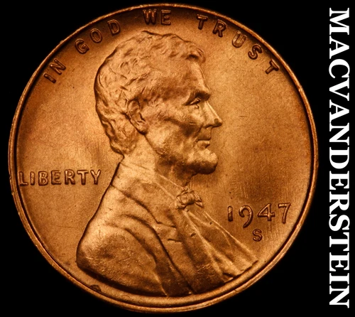 1947-S Lincoln Wheat Cent- Red- Choice Gem Brilliant Uncirculated Luster #J3858