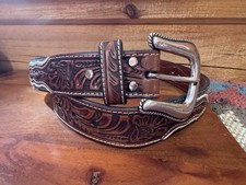 Nocona Men's Cowboy Prayer Concho Layered Tooled Billets Brown Belt 32