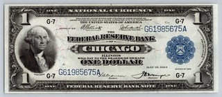$1 1918 Chicago Federal Reserve Bank National Currency Note Blue Seal Large Size
